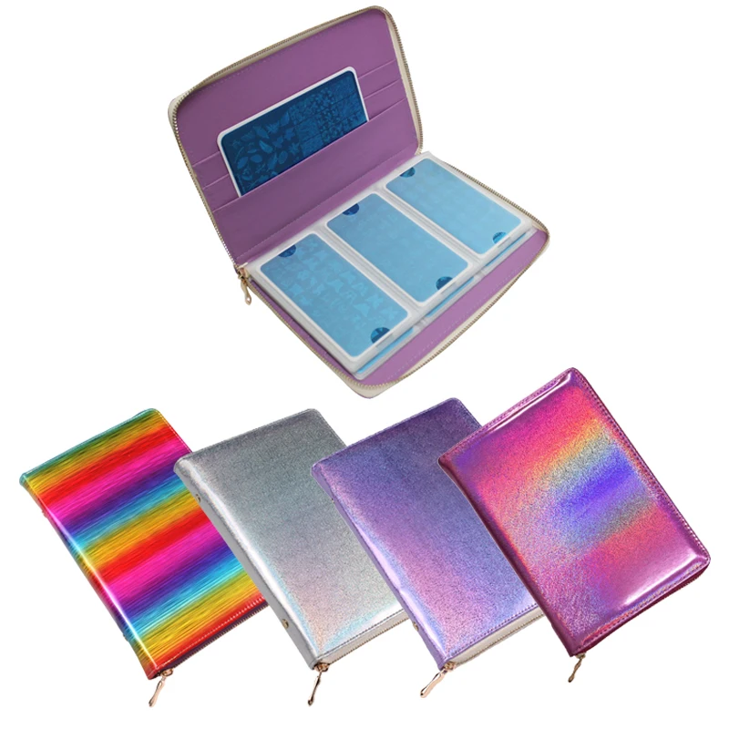 72Slots Nail Stamping Plate Holder Storage Bag Rainbow Laser Rectangular Round Square Manicure Nail Art Plate Organizer Case