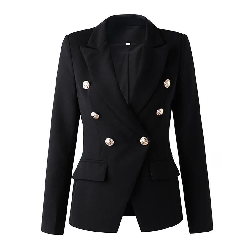 HarleyFashion-Blazer negro de alta calidad para mujer, Blazer ajustado de estilo europeo, diseño clásico, primavera y otoño