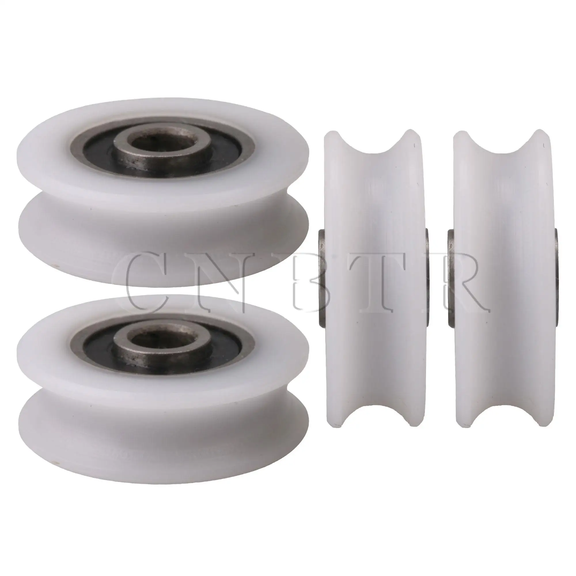 

CNBTR 4 Pieces 4x20x6.5x7.4mm White Bearing U-Groove Sliding Nylon Pulley Wheel