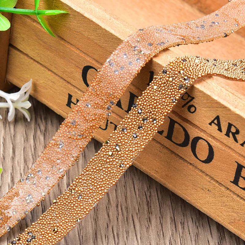 Caviar Beads Tape Hotfix Trimming 11Mm Wide Dense Rhinestone With Color Bead Glue Strip Diy Shoes Sweater Trouser Decorations