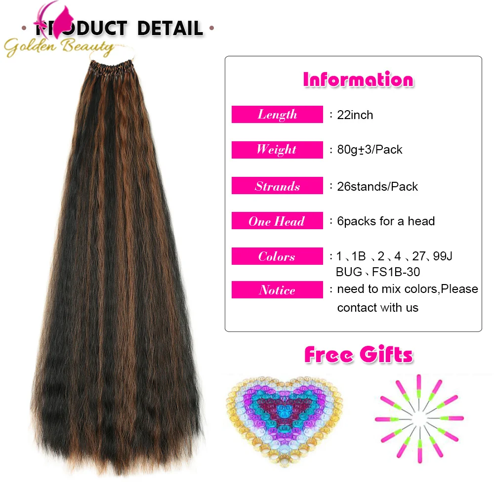 Kinky Yaki Straight Hair Bundles Synthetic Pre-stretched Braiding Hair Extensions 22Inch 3X Pre Looped Weave Crochet Braids Hair