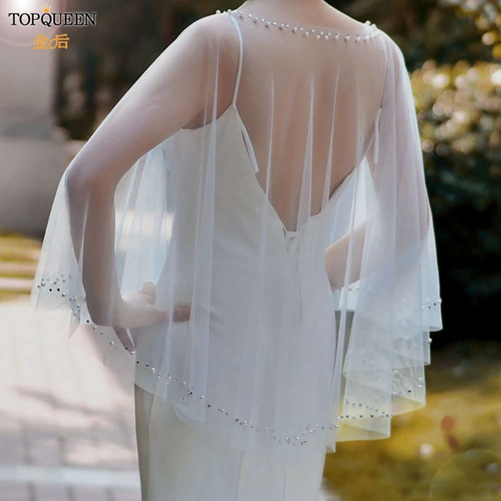 TOPQUEEN G27 DIY Luxury Capes for Wedding Dresses Wedding Wrap Shawl Pearl Bridal White Evening Jacket Wedding Female Bolero