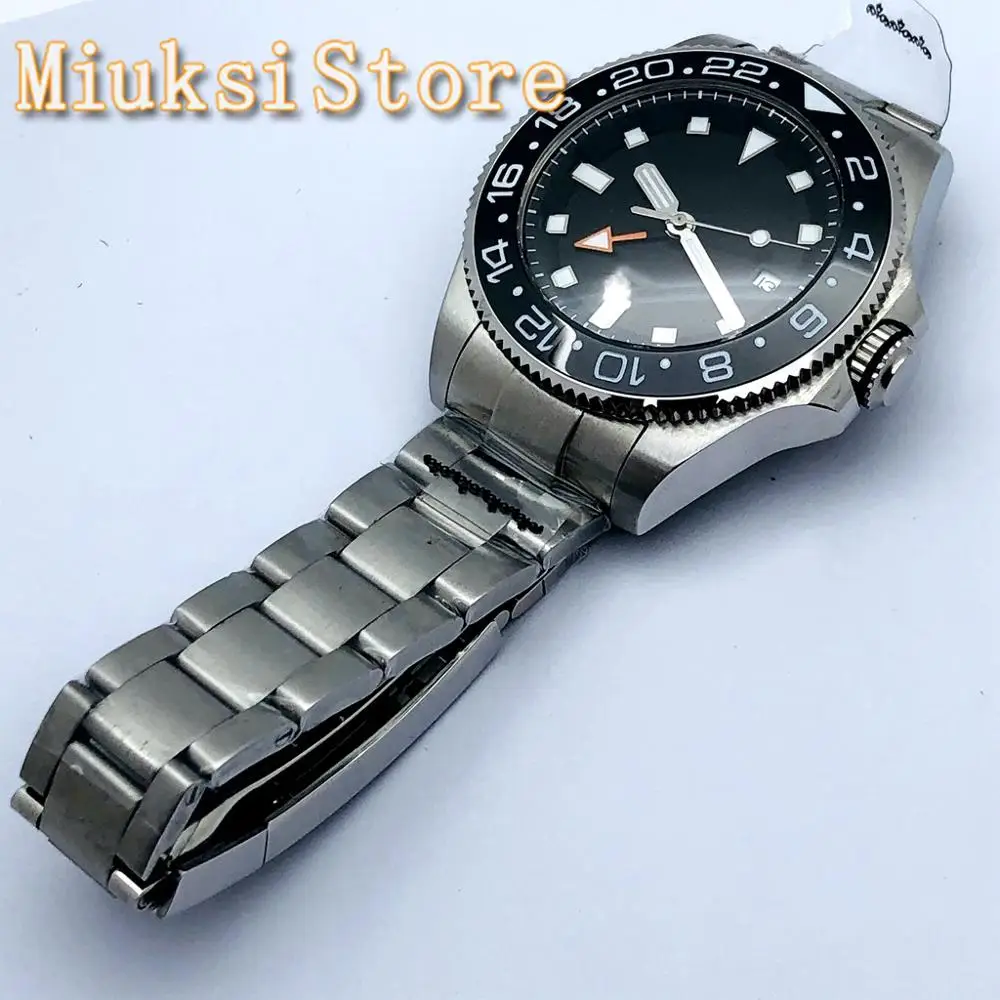 BLIGER 43Mm Jam Tangan Mekanis Atas Pria Bezel Keramik Kaca Safir Dial Steril Hitam Dg3380gmt Jam Tangan Gerakan Otomatis