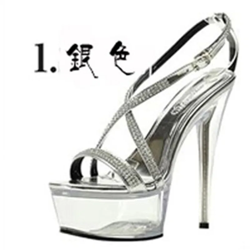 New fashion 15cm heels, black sequins, pole dancing/performance/banquet wedding sandals