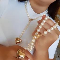 Fashion Sumulated Pearl Choker Necklaces for Women Korean  Heart Love Pendant Necklace Grils Vintage Collier Jewelry Gift
