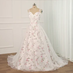 Jiayigong-vestido de novia con estampado Floral, talla grande, personalizado, escote en forma de corazón, plisado, cuentas, lentejuelas, bata Mariee, vestidos de flores