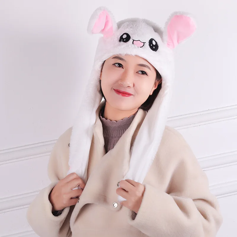 Lapin oreilles mobiles chapeau mignon oreille chapeau sautant drôle jouet casquette dessin animé lapin pâques en peluche chapeau filles enfants Cosplay fête casquette adulte