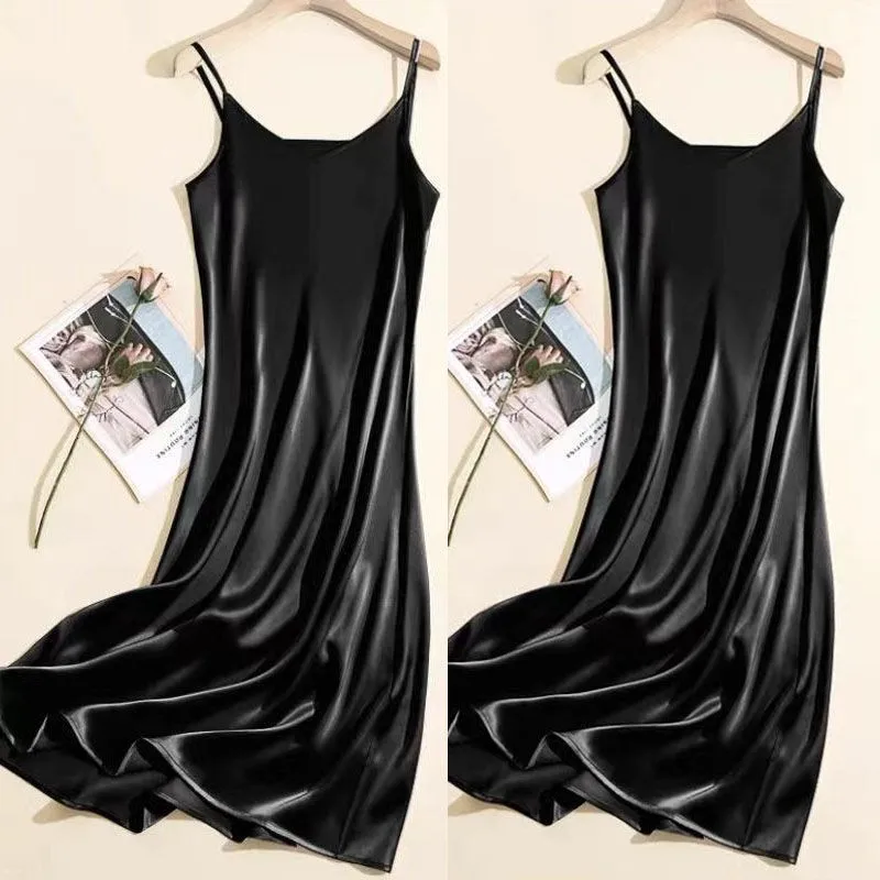 Satin Sexy Nightgown Nightie Women Nightdress Sleepwear Spaghetti Strap Nightwear Homewear Casual Home Dress Intimate Lingerie