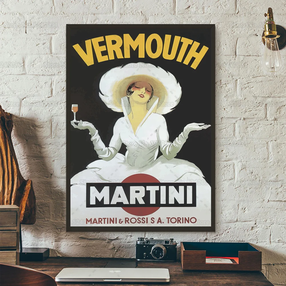 Vermouth Martini Poster Vintage Beverage Advertisement Canvas Painting Wall Art Picture for Bar Decor