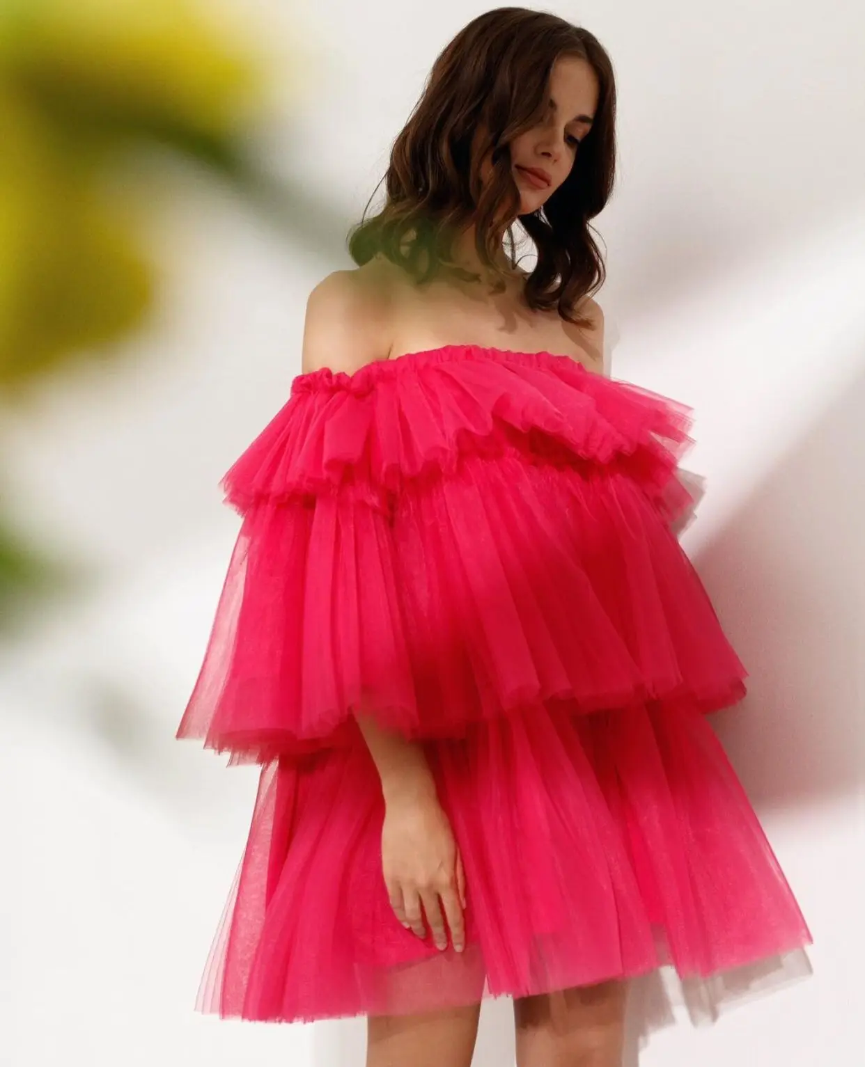 Lorie Lila Korte Prom Jurken Uit De Schouder Tiered Tulle Homecoming Party Dress Boven Knie Tutu Rok Lady Formele Gowns