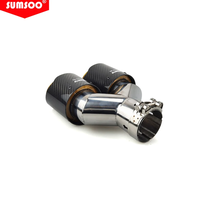 Original SUMSOO1PCS Carbonfaser + Goldchrom Edelstahl Auto-Auspuffendrohr Doppelendrohr Modifikation Schalldämpfer – Detail 8