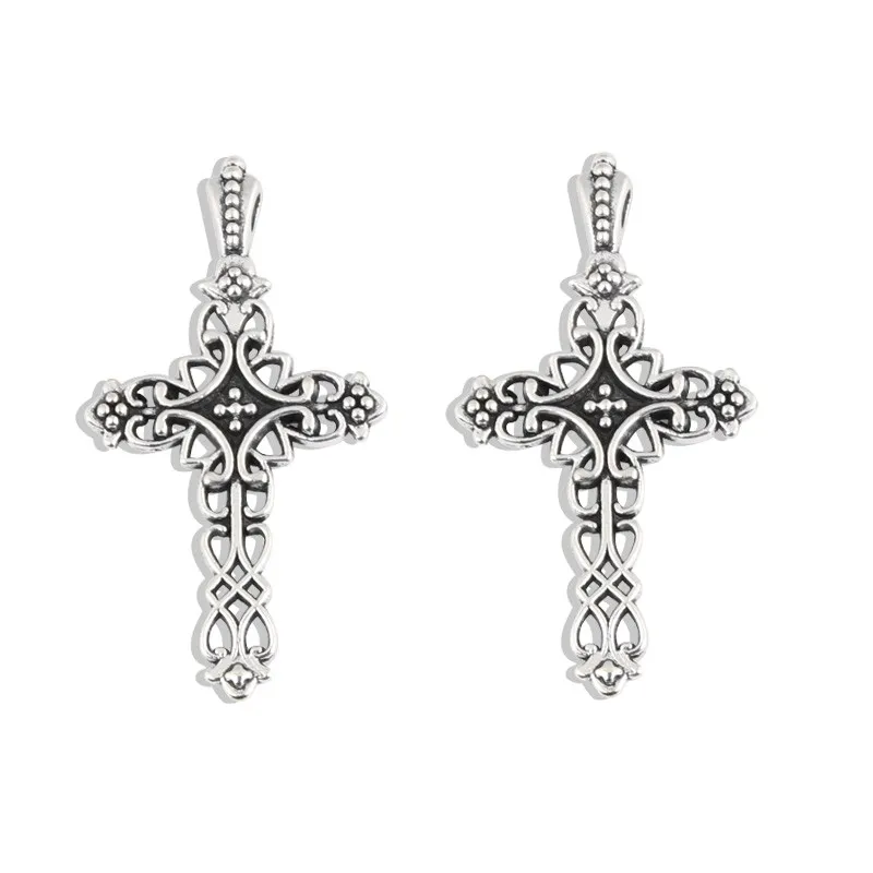 30pcs Silver Color 38x20.5mm Flower Cross Charms Religious Beliefs Pendant Fit DIY Jewelry Making Handcrafted Accessories