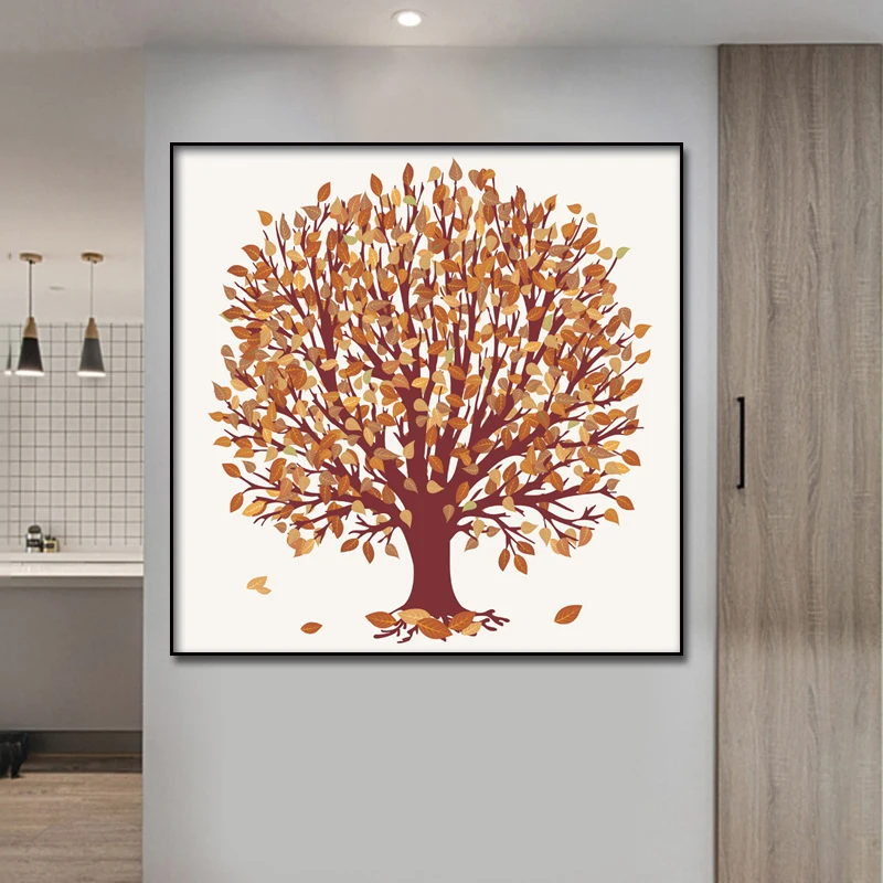 

Abstract Big Brown Tree and Yellow Leaves Canvas Posters Wall Art Print Modern Painting Bedroom Living Room Decoration Picture