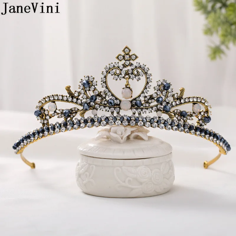 JaneVini Baroque Weddings Tiaras and Crowns Women Crystals Beaded Diamond Bridal Headband Bride Party Crown Accessoire Cheveux