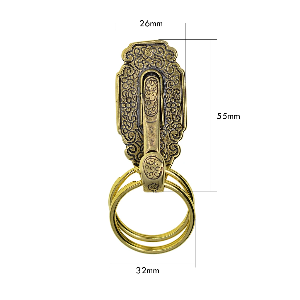 

handmade retro Tibetan pattern brass Detachable Quick Release Belt ring clip on keyholder keychains EDC FOB Car key holder