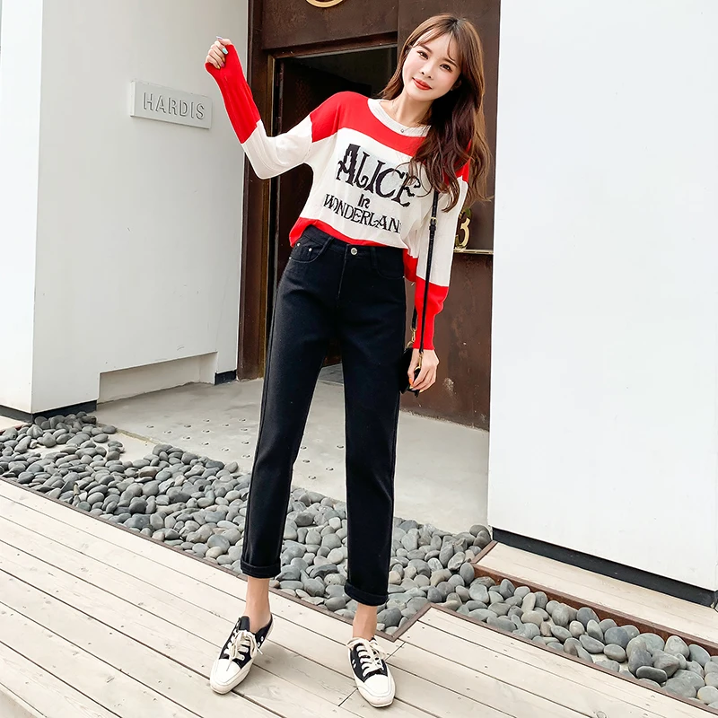 Fa018 2019 new autumn winter women fashion casual  Denim Pants high waist jeans womans