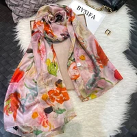white100% Silk Scarf Women Scarves Bufandas Summer Beach Shawls Foulard Fall Winter Brand Flower Design Long Neck Scarves Hijabs - Image 5