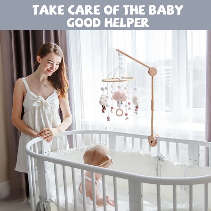 Support de cloche de lit en bois pour bébé, 1 ensemble, ours de dessin animé, hochets suspendus mobiles, cintre de jouet, berceau de bébé, support de bras Mobile