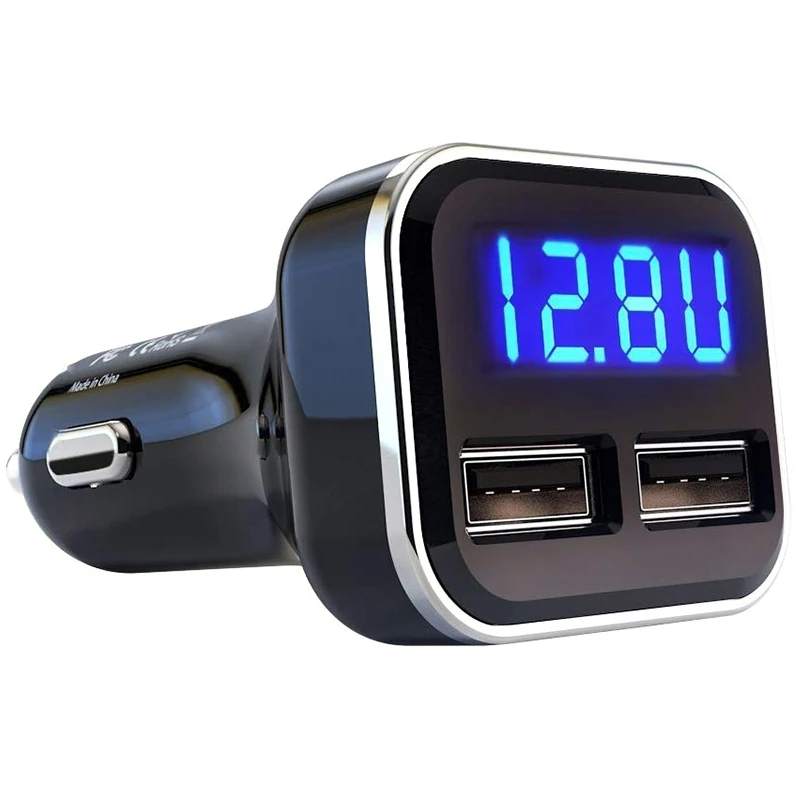 AU04 -Car Charger Volt Meter Car Battery Monitor with LED Voltage & Amps Display, for iPhone 11 / Xs ,Galaxy S20 / S10