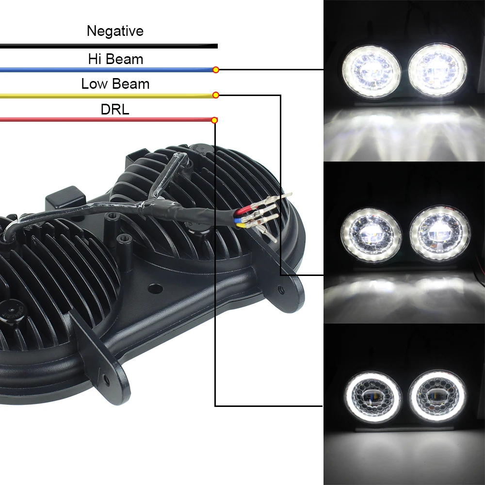 Motorcycle LED Headlight For Buell XB Model 2003-2010 Dual Headlights With Halo DRL