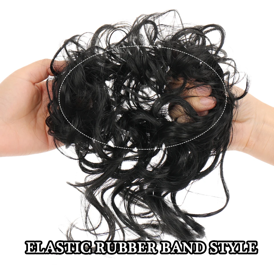 Synthetic Messy Curly Chignon with Rubber Band Hairpieces Elastic Rope Scrunchie False Hair Pieces Messy Bun Ponytails Extens