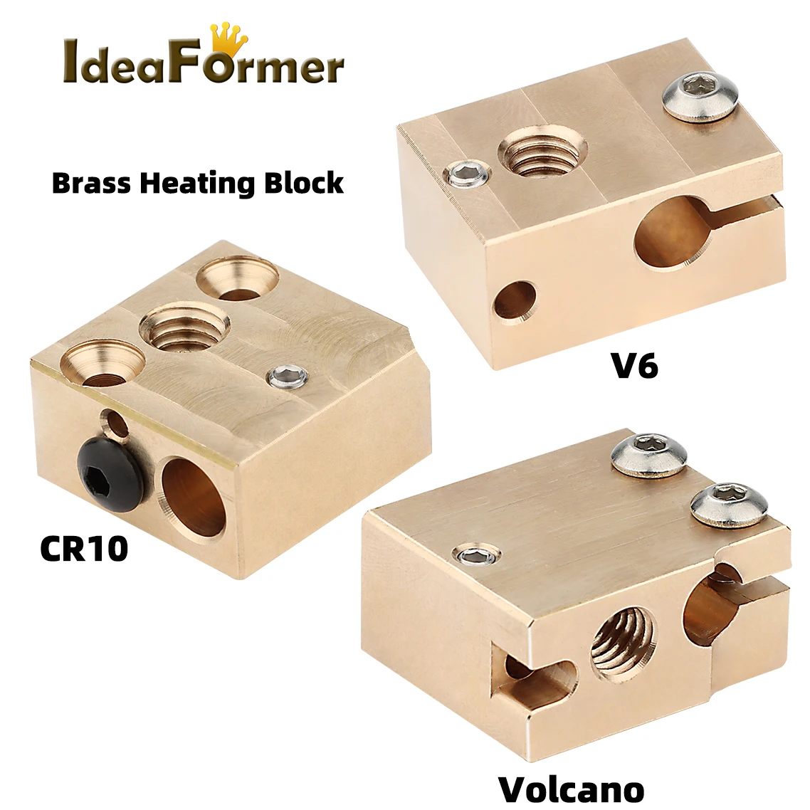 High Quality 3D Printer Parts Brass V6 Volcano CR10 Heated Block For E3D J-head Print Head Ender 3 CR10 Extruder Heating Block