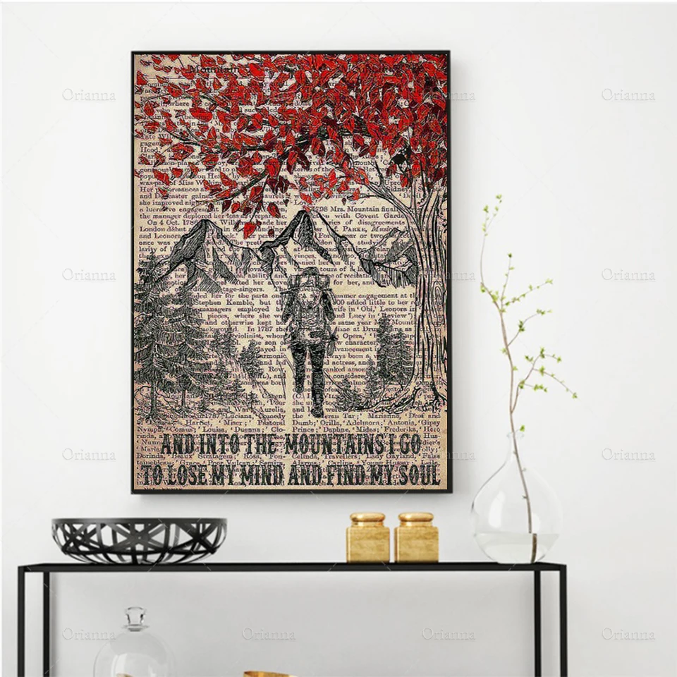 And Into The Mountains I Go To Lose My Mind And Find My Soul Poster, Hiking Wall Art, Camping Art Print, Modern Home Decoration