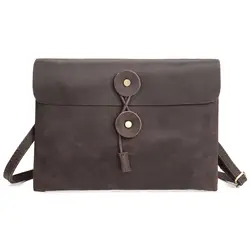 Vintage Crazy Horse Genuine Leather Men Shoulder Bag Leather Messenger Bags Men's Casual Crossbody Bag IPAD Bags Clutch Brown