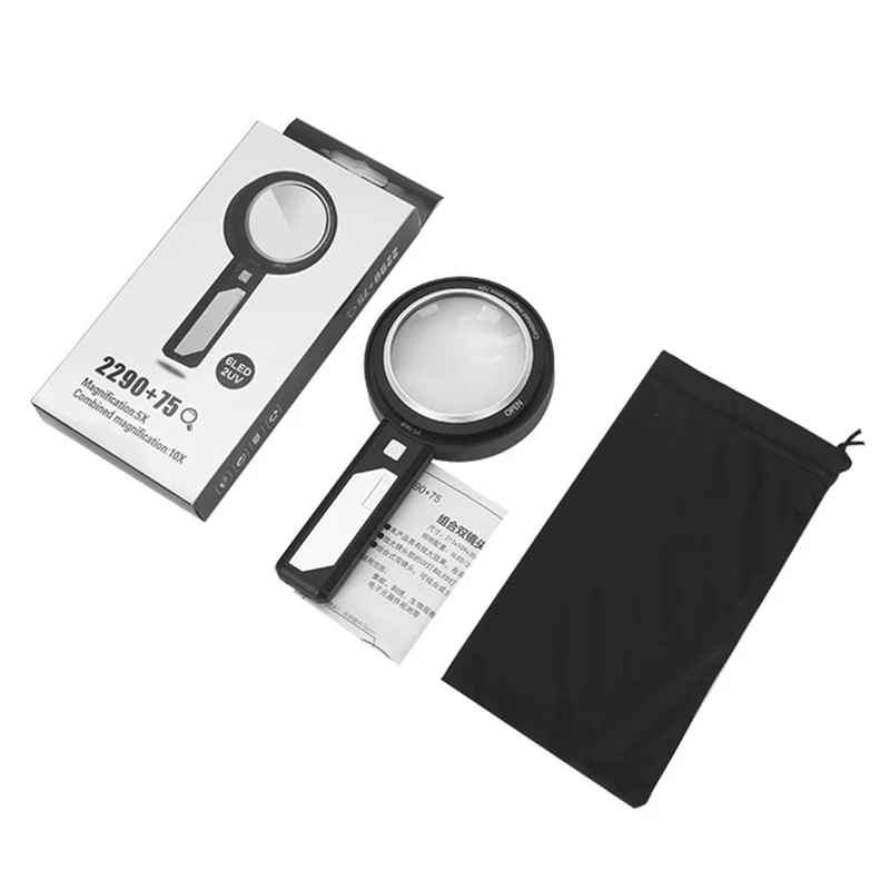 Handheld Magnifying Glass With 8 Led Lights, 5X 10X 15X Lupa Magnifier with Optical Lens, Magnifier Loupe for Reading Seniors