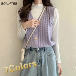 Sweater Vest Women Solid Retro V-neck Sleeveless Knitting Tops Korean Style Ulzzang 3XL Loose Casual Womens Sweaters 7colors New