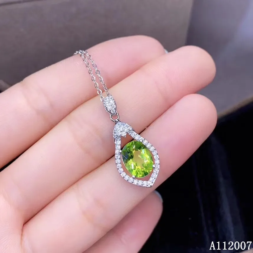 

KJJEAXCMY fine jewelry 925 pure silver inlaid natural peridot girl new Pendant Necklace trendy Clavicle chain support test