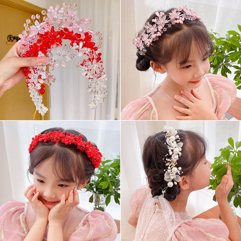 

Children's Little Girl Headband New Year Antique Flower Hair Accessories Girls Hanfu Headband Headwear Baby