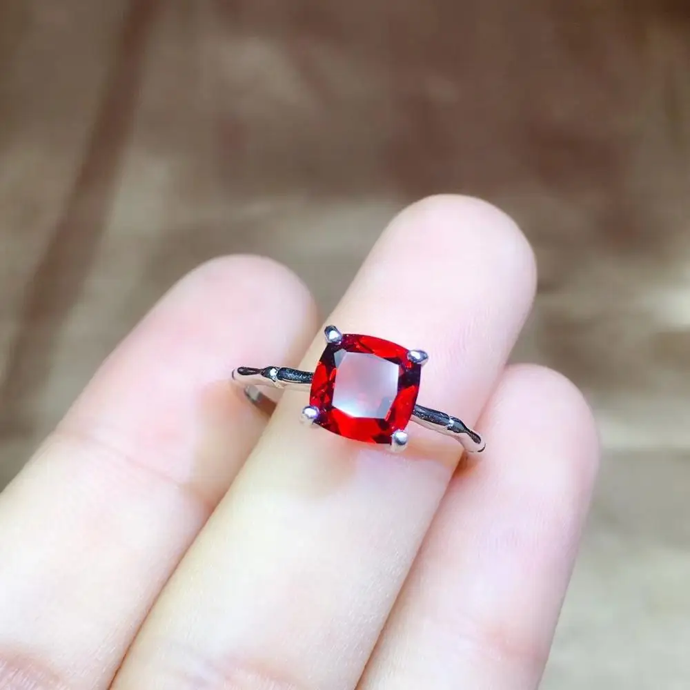 Simple garnet ring, bamboo style, exquisite and beautiful. 925 Sterling silver, package, cheap