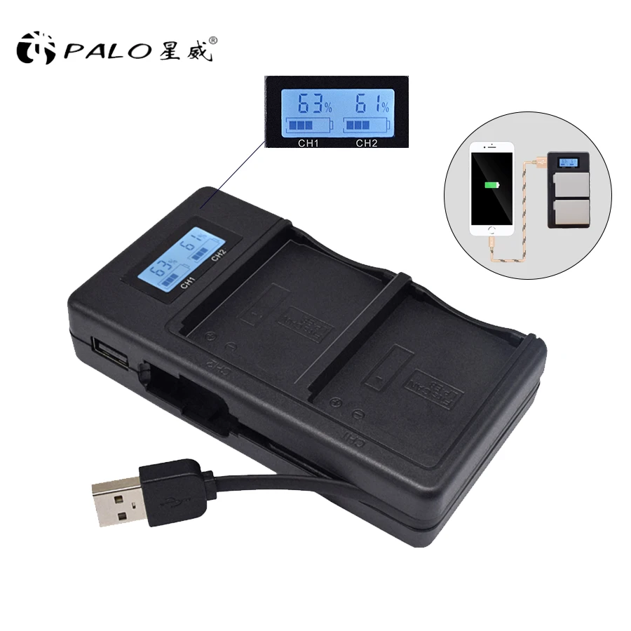 بالو الرقمية شاحن LP-E6 LP-E8 LP-E17 NP-FW50 EN-EL15 EL15 شاشة الكريستال السائل يأتي مع كاميرا بـ USB البطارية المزدوج فتحة شاحن
