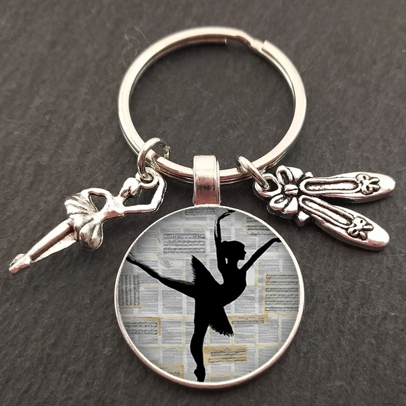 Ballet dancer character silhouette keychain glass convex ballet girl oil painting keychain dance lovers jewelry gift