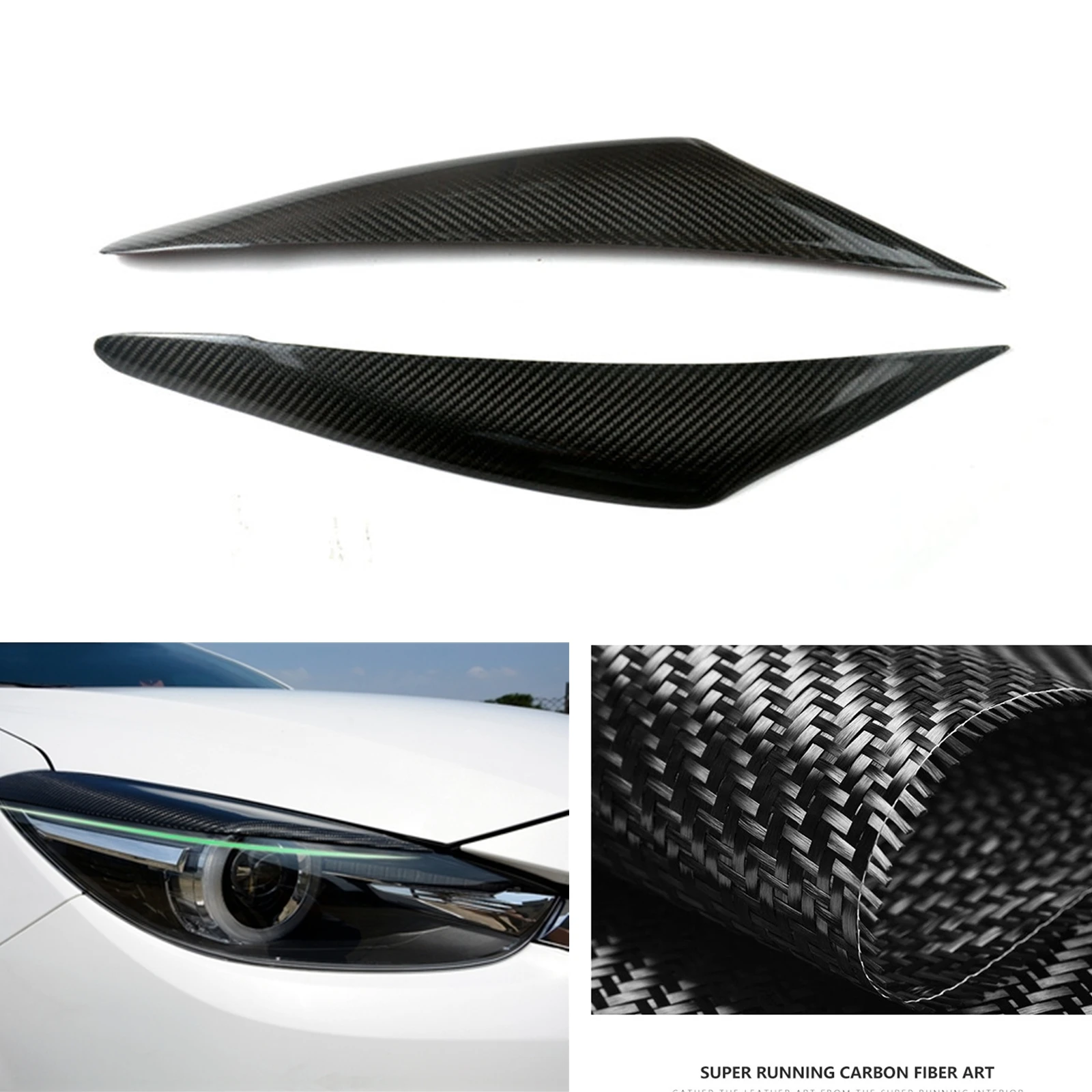 Headlight Eyebrow Headlamp Eyelid For Mazda 3 Axela 2017-2019 Real Carbon Fiber Front Head Light Lamp Cover Brow Trim Sticker