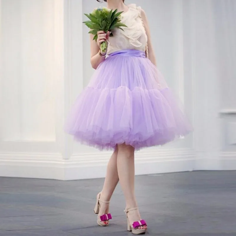 Lavendel Tulle Tutu Rokken Knielengte 2021 Zomer Womens Petticoat Faldas Saia Jupe Gelaagde Vrouwen Rok Verjaardag Foto Schieten