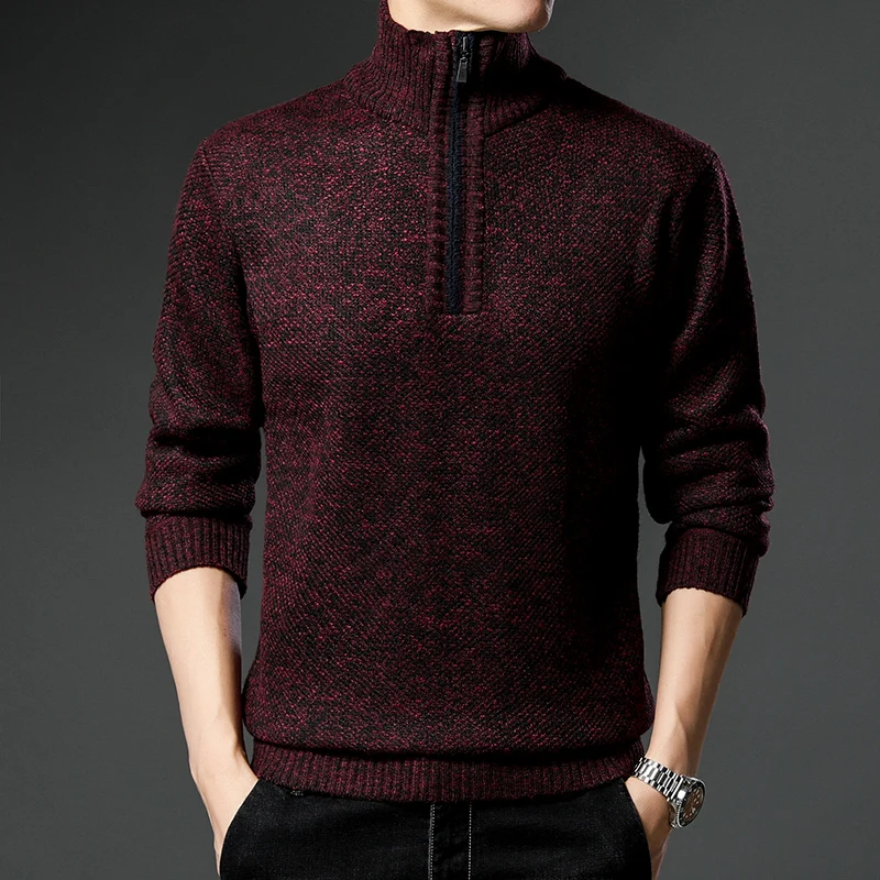 Autumn Winter Men\'s Pullover Sweater Turtleneck Chenille Fleece Warm Slim Handsome Clothes  Zipper Up Jumpers Male Clothing