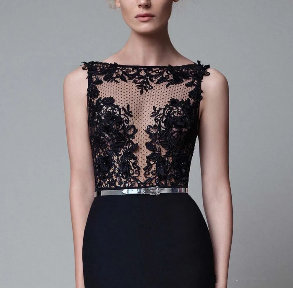 New Style Black Evening Dresses Vestido De Festa Robe De Soiree платье вечернее платье Lace Appliques Sexy Mermaid Prom Dress