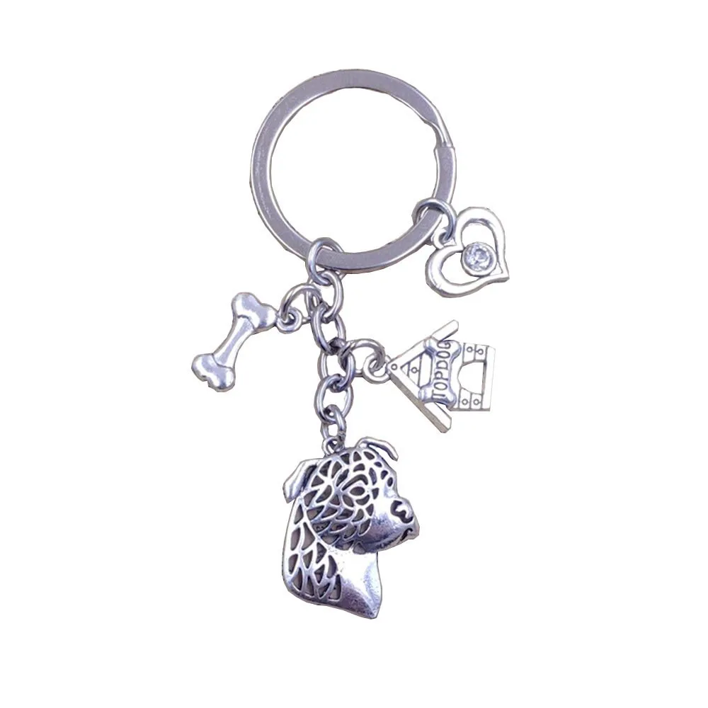 Staffordshire Terrier Dog Animal Luxury Keychain Pendant Key Ring Pet Tassels Antique Bohemian Women Men Jewelry Gift K048-50-51