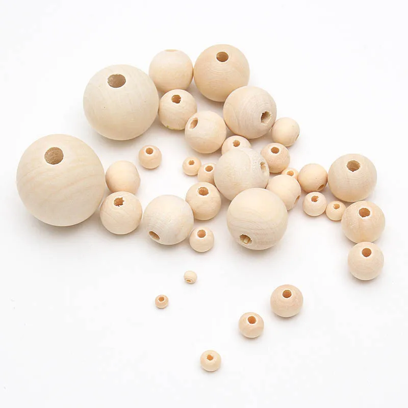 6-40mm Natural Wooden Beads Ball With Hole Wood Ball Charms Jewelry Making Bracelet Handmade DIY Decoration Accessories H77565