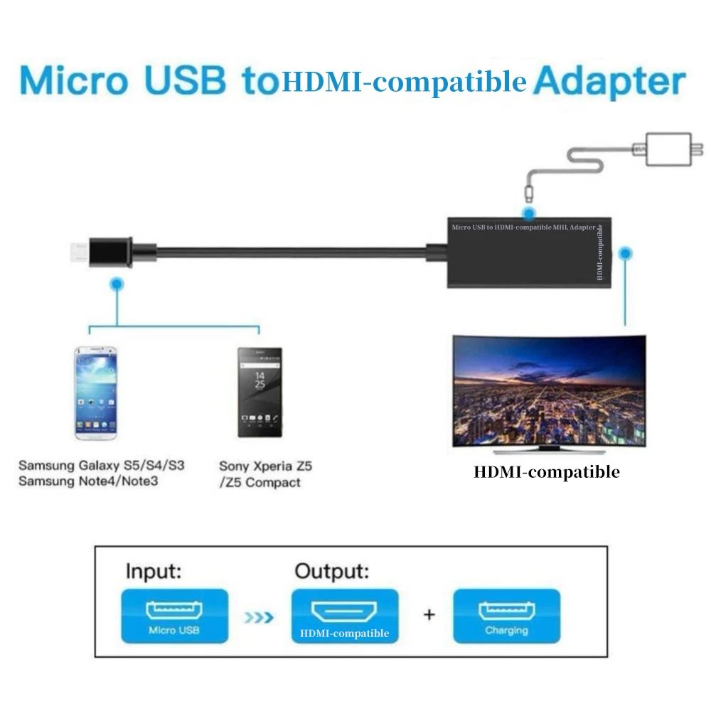 Micro-USB To HDMI-compatible Adapter For TV Monitor 1080P HD Audio Cable And HDMI-compatib Video Converter For HUAWEI HTC device