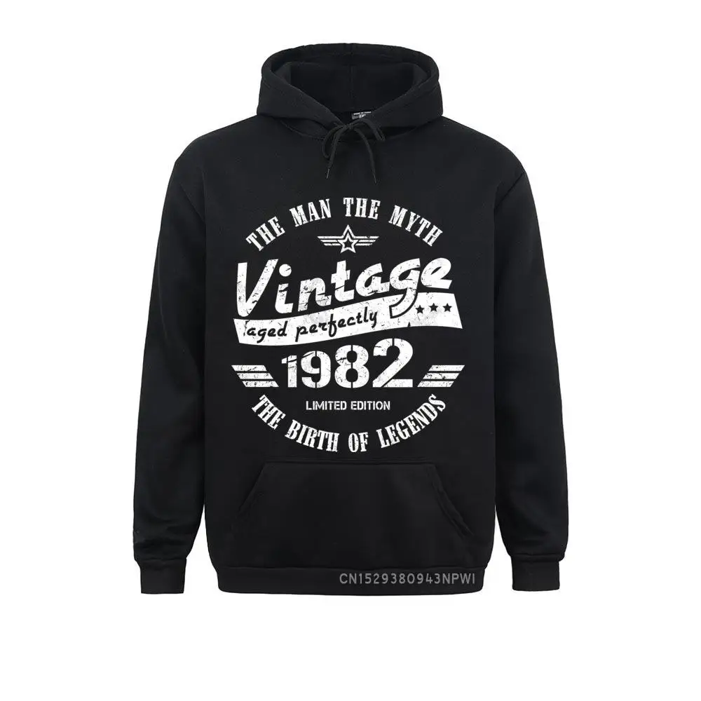 Man Anniversary Hoodie Vintage 1982 37th Birthday Sweatshirt Gift For Men Unique Long Sleeves Hoody Basic Coats Grey