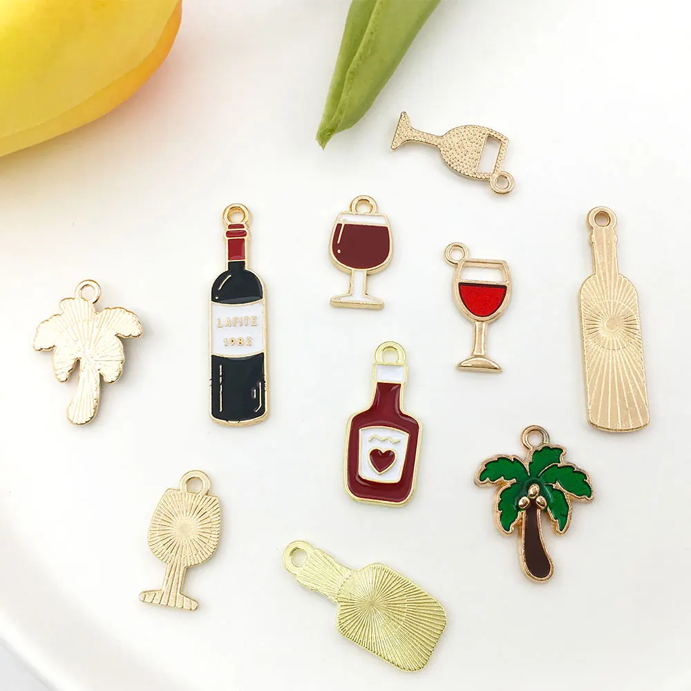 10pcs 5 Sizes Enamel Gold Plated Charms Alloy Wine Bottle Glass Markers Pendant for DIY Necklace Bracelet Glass Markers Making