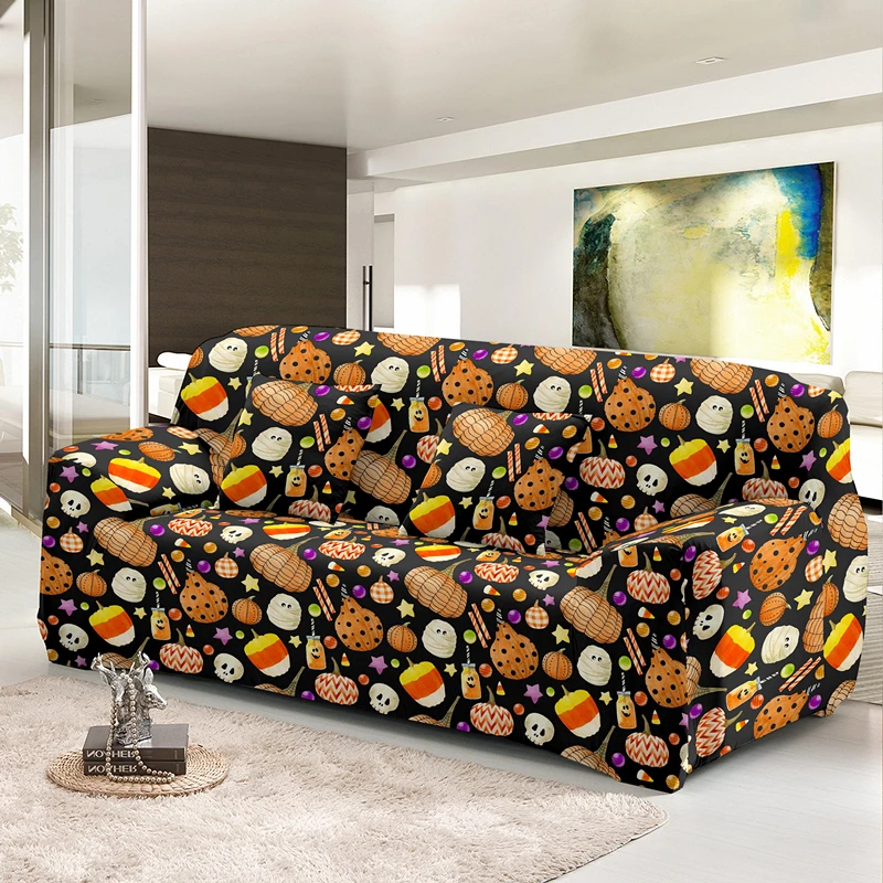 Happy Halloween Couch Cover For L Shape Sectional Sofas Slip-Resistant Stretch Sofa Covers 1/2/3/4 Seater Removable Slipcover