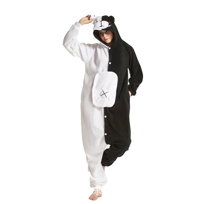 

Pajamas Men Kigurumi Whole Black White Bear Onesie For Adults Animal Sleepwear Women Cosplay Costume One-piece Pijama Halloween