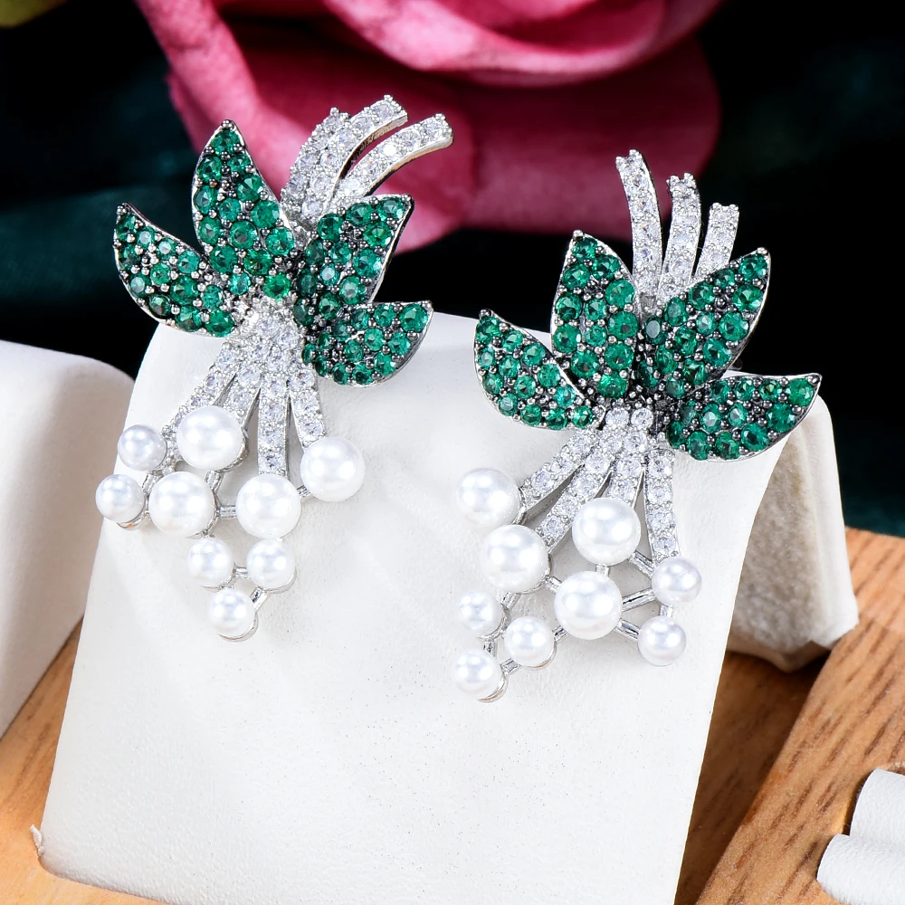 

missvikki Shiny Green Pearl Earrings For Women Girl Daily Fashion Gift Bridal Wedding Trendy Jewelry серьги 2021 тренд