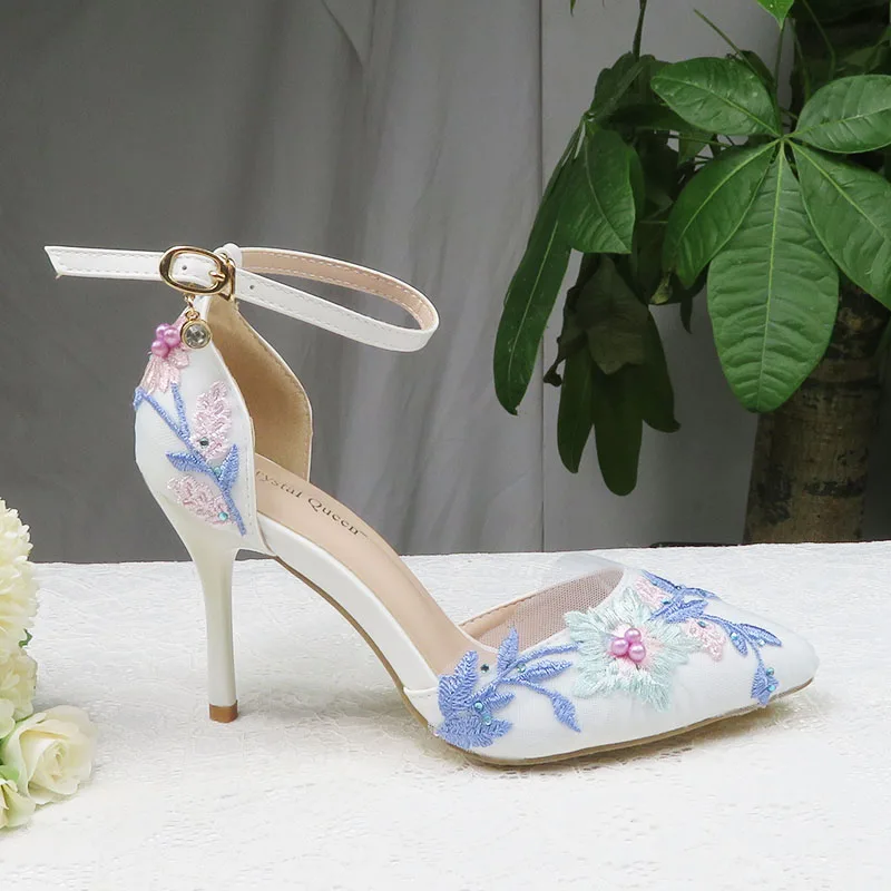 2020 New Summer Mint  green Flower wedding shoes with matching bags High heels Pointed Toe Ankle Strap Party shoe and bag set