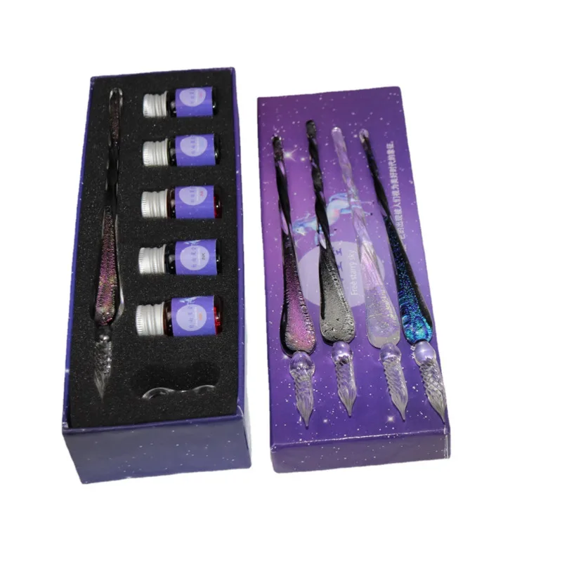 Glass Dip Pen And Ink Set Creative Handmade Dip Pens Gold Powder Ink Gifts For Friends And Classmates Glass Fountain Pencil