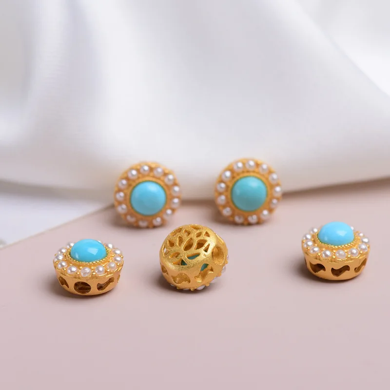 

ZHEN-D Jewelry Natural Turquoise with Pearl Silver Gilded Gold Mini Connector Spacer Bead DIY Necklace Earrings Accessories Gift